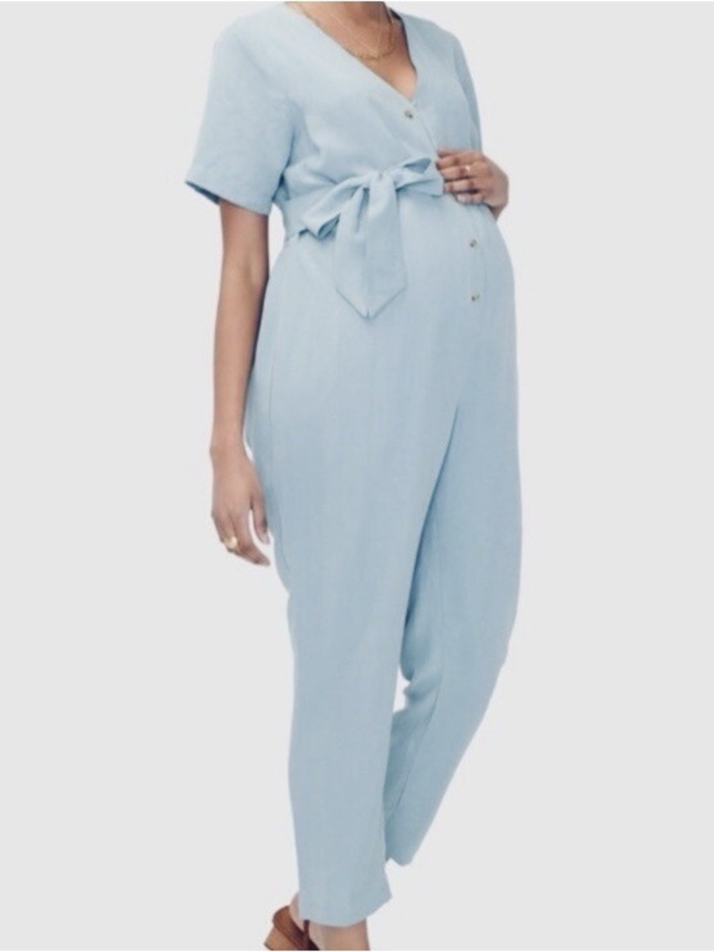Hatch Light Blue Maternity Tie-Waist Jumpsuit